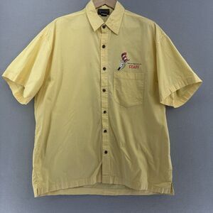 2004 Dr Seuss San Diego County Fair Staff Button Up Shirt Yellow Mens XL USA VTG